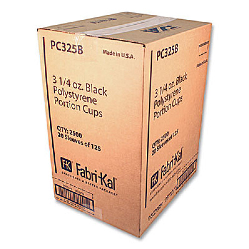 Fabri-Kal Portion Cups, 3.25 oz, Plastic, Black, 125/Sleeve, 20 Sleeves/Carton (PC325B)