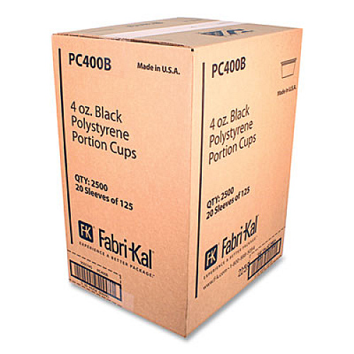 Fabri-Kal Portion Cups, 4 oz, Plastic, Black, 125/Sleeve, 20 Sleeves/Carton (PC400B)