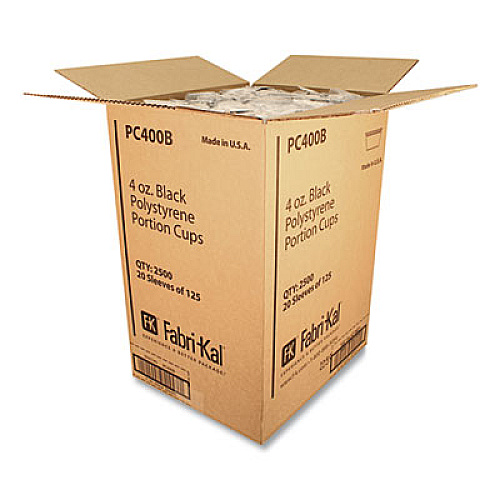Fabri-Kal Portion Cups, 4 oz, Plastic, Black, 125/Sleeve, 20 Sleeves/Carton (PC400B)