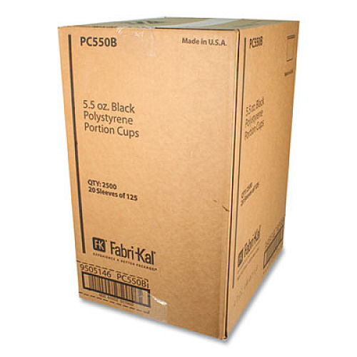 Fabri-Kal Portion Cups, 5.5 oz, Plastic, Black, 125/Sleeve, 20 Sleeves/Carton (PC550B)
