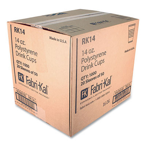 Fabri-Kal RK Ribbed Cold Drink Cups, 14 oz, Plastic, Clear, 50/Sleeve, 20 Sleeves/Carton (RK14)
