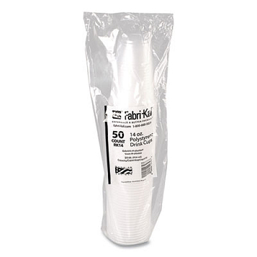 Fabri-Kal RK Ribbed Cold Drink Cups, 14 oz, Plastic, Clear, 50/Sleeve, 20 Sleeves/Carton (RK14)