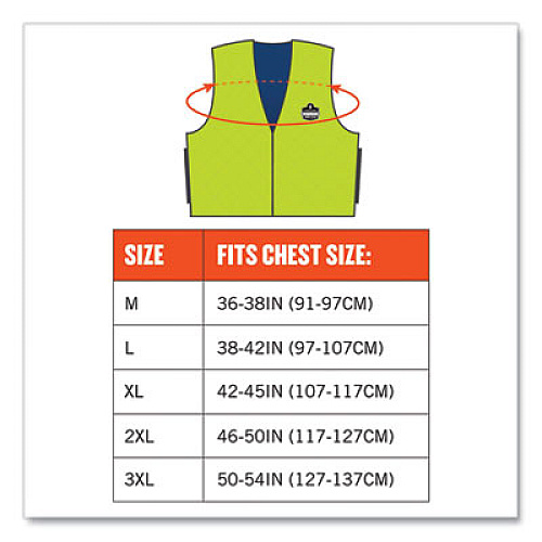 ergodyne Chill-Its 6665 Embedded Polymer Cooling Vest with Zipper, Nylon/Polymer, Large, Lime (12534)