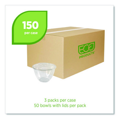 Eco-Products Renewable and Compostable Salad Bowls with Lids, 48 oz, Clear, Plastic, 150/Carton (EPSB48)