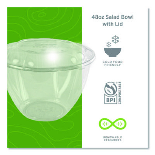 Eco-Products Renewable and Compostable Salad Bowls with Lids, 48 oz, Clear, Plastic, 150/Carton (EPSB48)