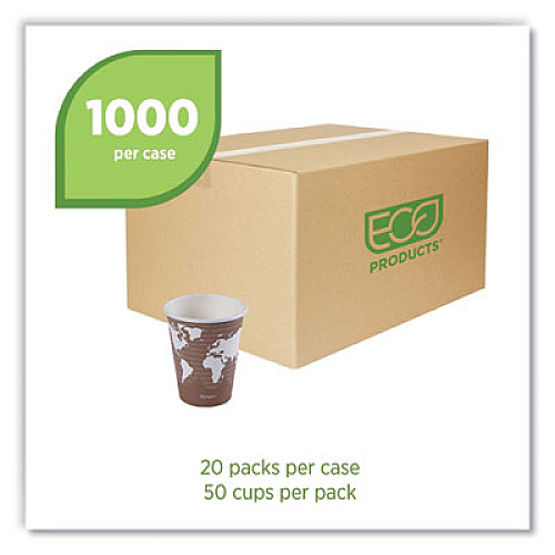 Eco-Products World Art Renewable and Compostable Hot Cups, 8 oz, Paper, Plum, 50/Pack, 20 Packs/Carton (EPBHC8WA)