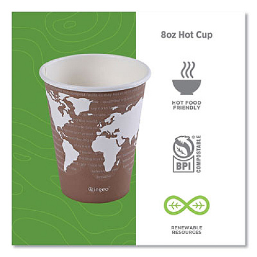 Eco-Products World Art Renewable and Compostable Hot Cups, 8 oz, Paper, Plum, 50/Pack, 20 Packs/Carton (EPBHC8WA)