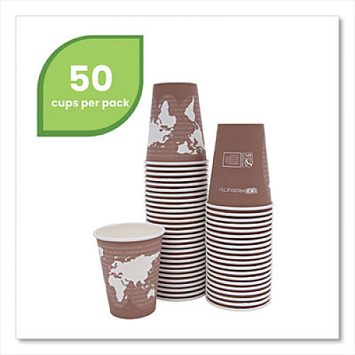 Eco-Products World Art Renewable and Compostable Hot Cups, 8 oz, Paper, Plum, 50/Pack (EPBHC8WAPK)