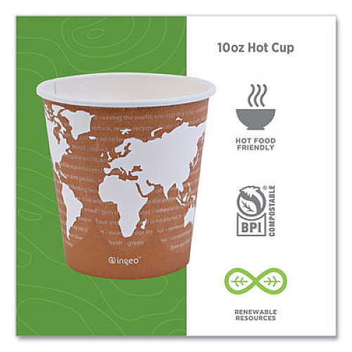 Eco-Products World Art Renewable and Compostable Hot Cups, 10 oz, Paper, Rust, 50/Pack, 20 Packs/Carton (EPBHC10WA)