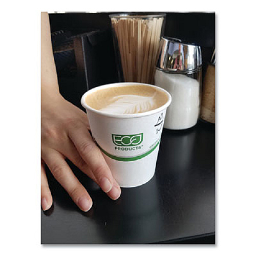 Eco-Products GreenStripe Renewable and Compostable Hot Cups, 12 oz, Paper, White/Green, 50/Pack, 20 Packs/Carton (EPBHC12GS)