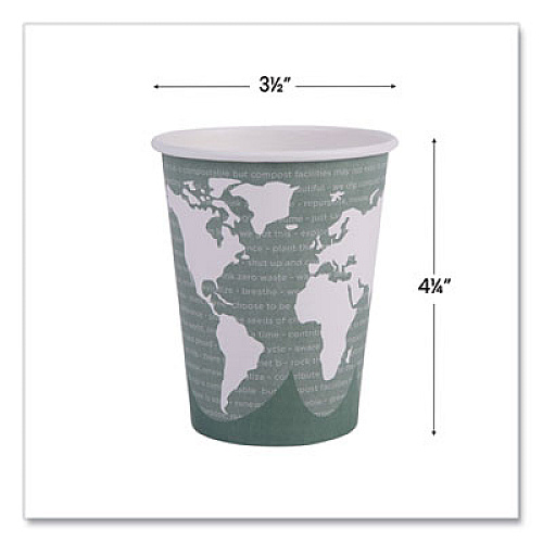 Eco-Products World Art Renewable and Compostable Hot Cups, 12 oz, Paper, Sage, 50/Pack, 20 Packs/Carton (EPBHC12WA)
