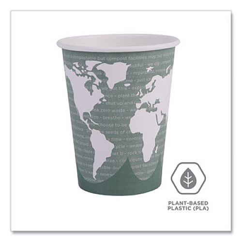 Eco-Products World Art Renewable and Compostable Hot Cups, 12 oz, Paper, Sage, 50/Pack, 20 Packs/Carton (EPBHC12WA)