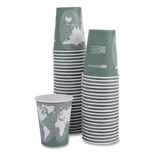 Eco-Products World Art Renewable and Compostable Hot Cups, 12 oz, Paper, Sage, 50/Pack, 20 Packs/Carton (EPBHC12WA)