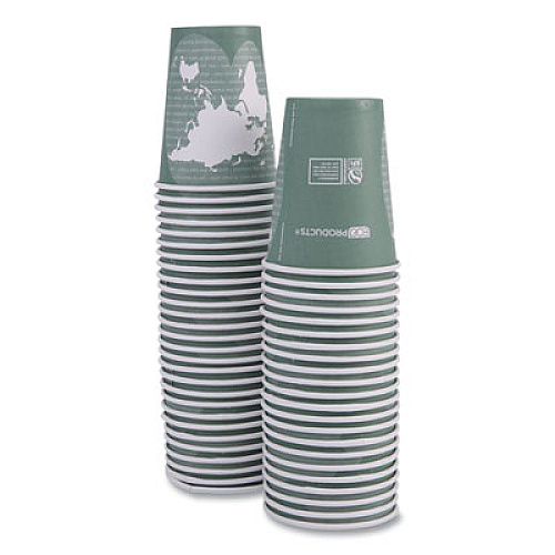Eco-Products World Art Renewable and Compostable Hot Cups, 12 oz, Paper, Sage, 50/Pack, 20 Packs/Carton (EPBHC12WA)
