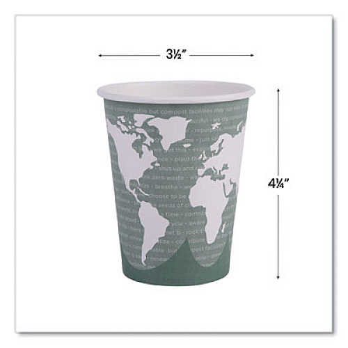 Eco-Products World Art Renewable and Compostable Hot Cups, 12 oz, Paper, Sage, 50/Pack (EPBHC12WAPK)