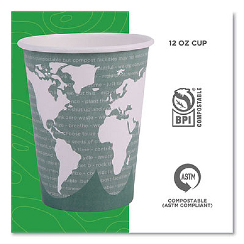 Eco-Products World Art Renewable and Compostable Hot Cups, 12 oz, Paper, Sage, 50/Pack (EPBHC12WAPK)