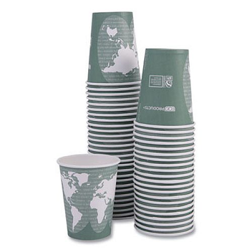 Eco-Products World Art Renewable and Compostable Hot Cups, 12 oz, Paper, Sage, 50/Pack (EPBHC12WAPK)