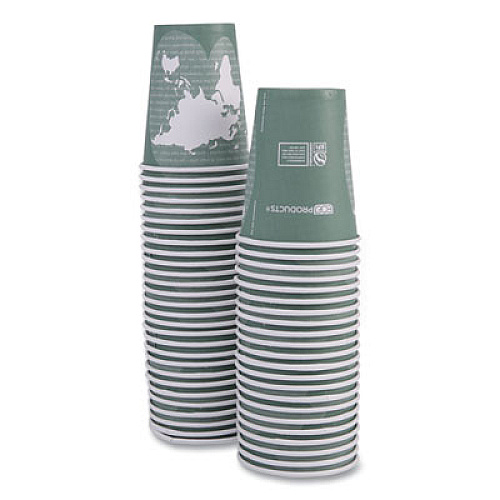 Eco-Products World Art Renewable and Compostable Hot Cups, 12 oz, Paper, Sage, 50/Pack (EPBHC12WAPK)