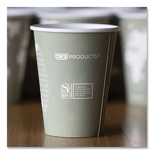 Eco-Products World Art Renewable and Compostable Hot Cups, 12 oz, Paper, Sage, 50/Pack (EPBHC12WAPK)