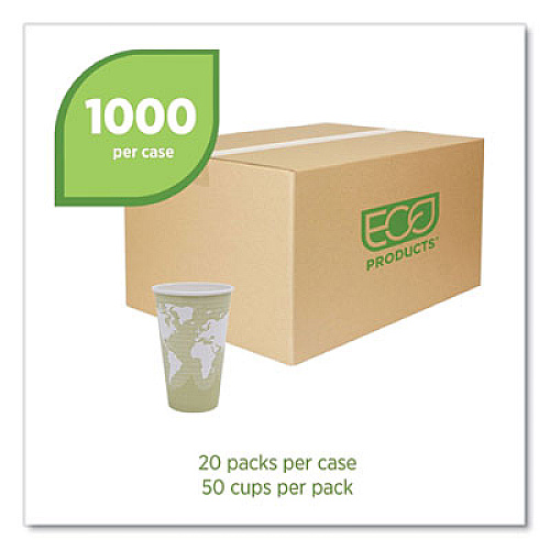 Eco-Products World Art Renewable and Compostable Hot Cups, 16 oz, Paper, Tan, 50/Pack, 20 Packs/Carton (EPBHC16WA)