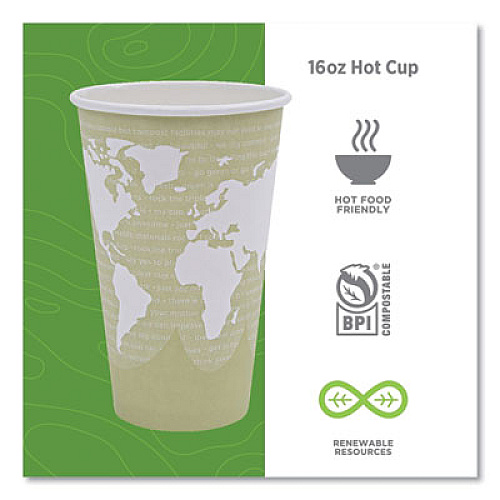 Eco-Products World Art Renewable and Compostable Hot Cups, 16 oz, Paper, Tan, 50/Pack, 20 Packs/Carton (EPBHC16WA)