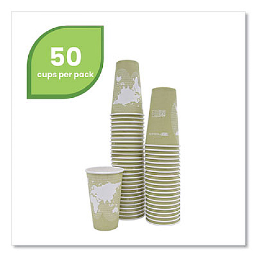 Eco-Products World Art Renewable and Compostable Hot Cups, 16 oz, Paper, Moss, 50/Pack (EPBHC16WAPK)