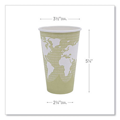 Eco-Products World Art Renewable and Compostable Hot Cups, 16 oz, Paper, Moss, 50/Pack (EPBHC16WAPK)