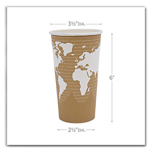 Eco-Products World Art Renewable and Compostable Hot Cups, 20 oz, Paper, Brown/White, 50/Pack, 20 Packs/Carton (EPBHC20WA)