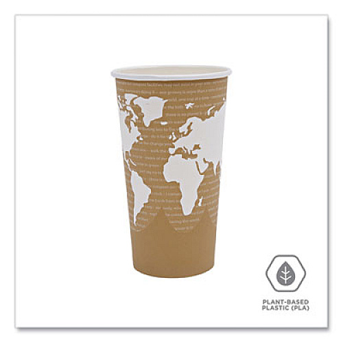 Eco-Products World Art Renewable and Compostable Hot Cups, 20 oz, Paper, Brown/White, 50/Pack, 20 Packs/Carton (EPBHC20WA)