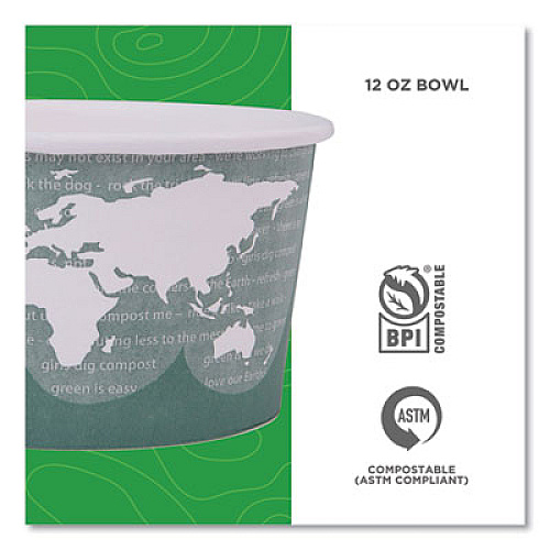 Eco-Products World Art Renewable and Compostable Food Container, 12 oz, 4.05" Diameter x 2.5" h, Moss, Paper, 25/Pack, 20 Packs/Carton (EPBSC12WA)