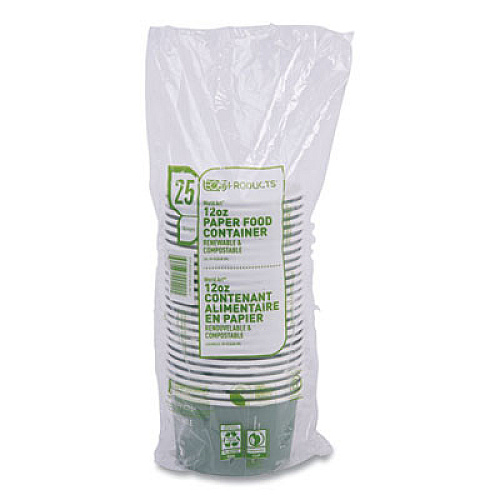 Eco-Products World Art Renewable and Compostable Food Container, 12 oz, 4.05" Diameter x 2.5" h, Moss, Paper, 25/Pack, 20 Packs/Carton (EPBSC12WA)