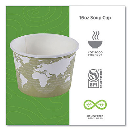 Eco-Products World Art Renewable and Compostable Food Container, 16 oz, 4.05" Diameter x 3" h, Sage, Paper, 25/Pack, 20 Packs/Carton (EPBSC16WA)