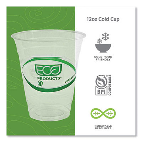 Eco-Products GreenStripe Renewable and Compostable Cold Cups, 12 oz, Plastic, Clear, 50/Pack, 20 Packs/Carton (EPCC12GS)