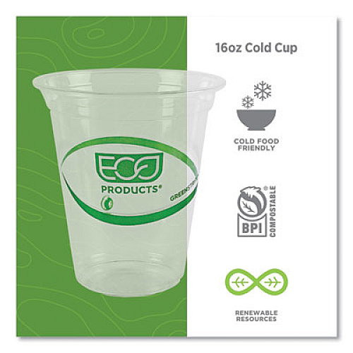 Eco-Products GreenStripe Renewable and Compostable Cold Cups, 16 oz, Plastic, Clear, 50/Pack, 20 Packs/Carton (EPCC16GS)