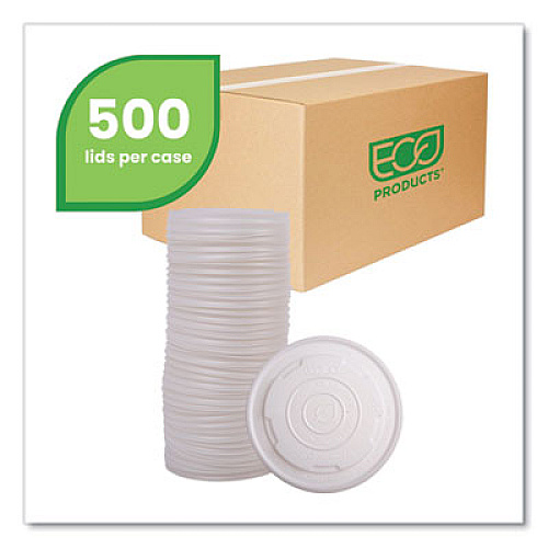 Eco-Products World Art PLA-Laminated Soup Container Lids, For 12 oz to 32 oz Containers, White, Plastic, 50/Pack, 10 Packs/Carton (EPECOLIDSPL)