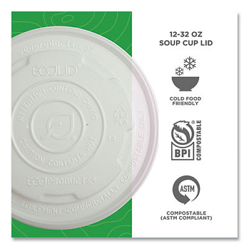 Eco-Products World Art PLA-Laminated Soup Container Lids, For 12 oz to 32 oz Containers, White, Plastic, 50/Pack, 10 Packs/Carton (EPECOLIDSPL)