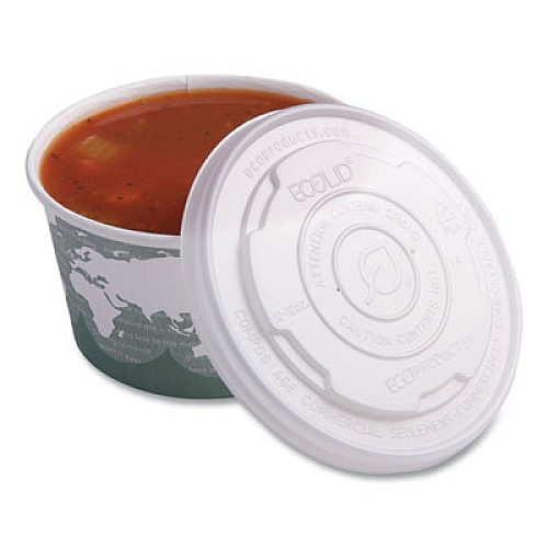 Eco-Products World Art PLA-Laminated Soup Container Lids, For 12 oz to 32 oz Containers, White, Plastic, 50/Pack, 10 Packs/Carton (EPECOLIDSPL)