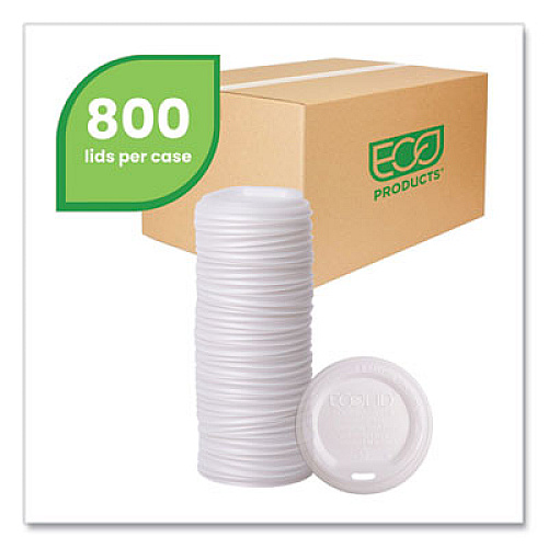 Eco-Products EcoLid Renewable/Compostable Hot Cup Lids, Fits 10 oz to 20 oz Hot Cups, Plastic, White, 50/Pack, 16 Packs/Carton (EPECOLIDW)