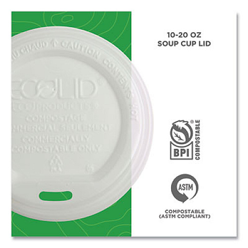 Eco-Products EcoLid Renewable/Compostable Hot Cup Lids, Fits 10 oz to 20 oz Hot Cups, Plastic, White, 50/Pack, 16 Packs/Carton (EPECOLIDW)