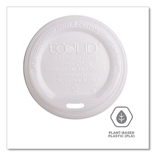 Eco-Products EcoLid Renewable/Compostable Hot Cup Lids, Fits 10 oz to 20 oz Hot Cups, Plastic, White, 50/Pack, 16 Packs/Carton (EPECOLIDW)