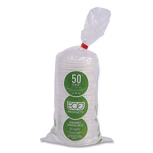 Eco-Products EcoLid Renewable/Compostable Hot Cup Lids, Fits 10 oz to 20 oz Hot Cups, Plastic, White, 50/Pack, 16 Packs/Carton (EPECOLIDW)
