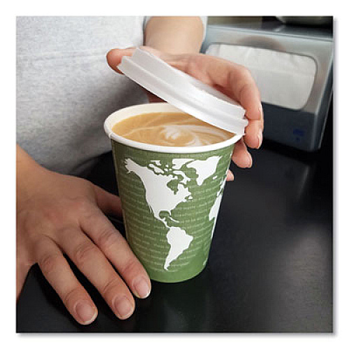 Eco-Products EcoLid Renewable/Compostable Hot Cup Lids, Fits 10 oz to 20 oz Hot Cups, Plastic, White, 50/Pack, 16 Packs/Carton (EPECOLIDW)