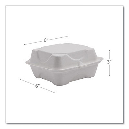 Eco-Products Vanguard Renewable and Compostable Sugarcane Clamshells, 6 x 6 x 3, White, 500/Carton (EPHC6NFA)