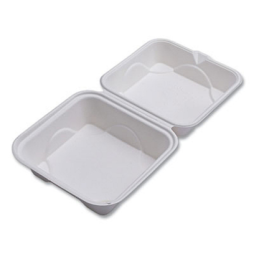 Eco-Products Vanguard Renewable and Compostable Sugarcane Clamshells, 6 x 6 x 3, White, 500/Carton (EPHC6NFA)