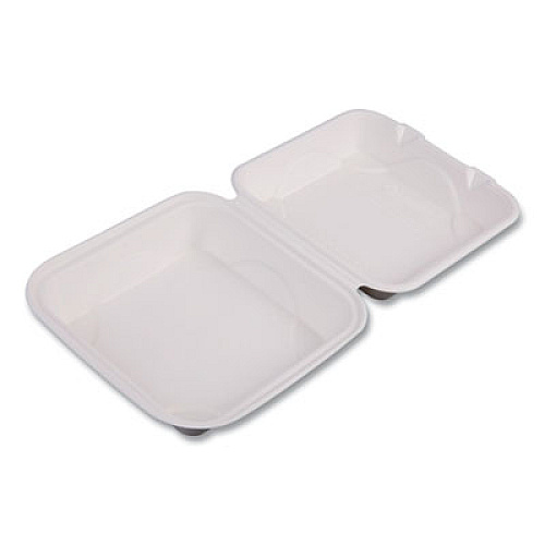 Eco-Products Vanguard Renewable and Compostable Sugarcane Clamshells, 8 x 8 x 3, White, 200/Carton (EPHC81NFA)