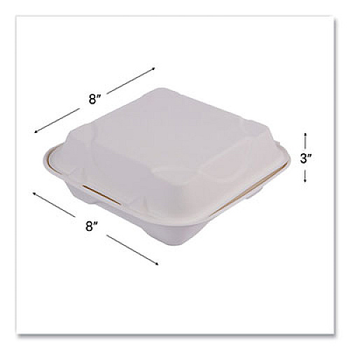 Eco-Products Vanguard Renewable and Compostable Sugarcane Clamshells, 8 x 8 x 3, White, 200/Carton (EPHC81NFA)