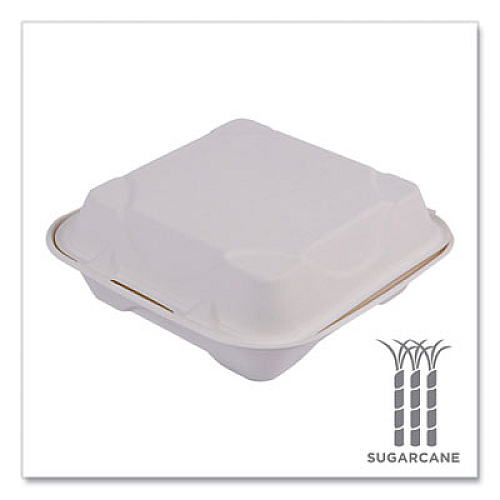Eco-Products Vanguard Renewable and Compostable Sugarcane Clamshells, 8 x 8 x 3, White, 200/Carton (EPHC81NFA)