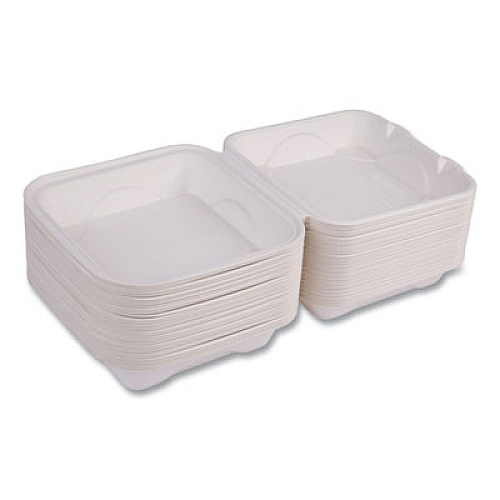 Eco-Products Vanguard Renewable and Compostable Sugarcane Clamshells, 8 x 8 x 3, White, 200/Carton (EPHC81NFA)