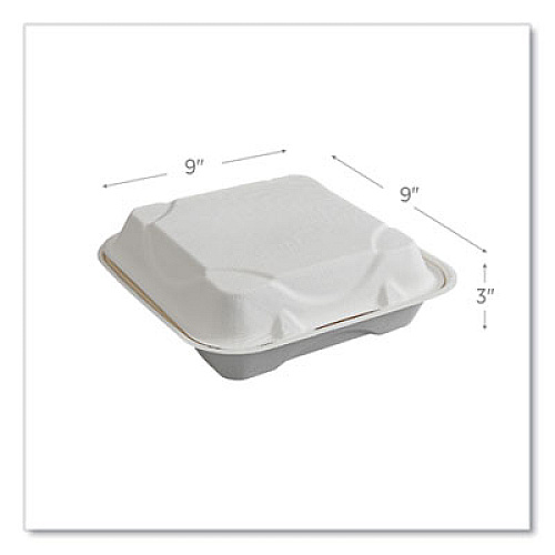 Eco-Products Vanguard Renewable and Compostable Sugarcane Clamshells, 9 x 9 x 3, White, 200/Carton (EPHC91NFA)