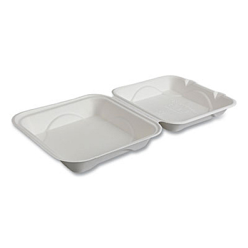 Eco-Products Vanguard Renewable and Compostable Sugarcane Clamshells, 9 x 9 x 3, White, 200/Carton (EPHC91NFA)